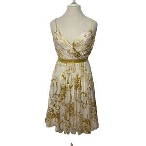 Vintage Y2K Arden B Gold Fairy Surplice Faux Wrap Silk Blend Dress 0
